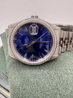 Rolex Datejust 36mm Blue Dial, Diamond Bezel, Stainless Steel. Model #16264