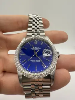 Rolex Datejust 36mm Blue Dial, Diamond Bezel, Stainless Steel. Model #16264