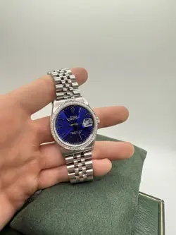 Rolex Datejust 36mm Blue Dial, Diamond Bezel, Stainless Steel. Model #16264