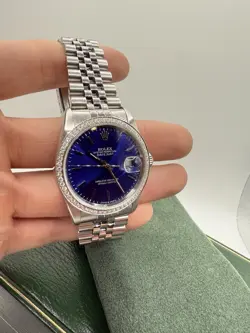 Rolex Datejust 36mm Blue Dial, Diamond Bezel, Stainless Steel. Model #16264