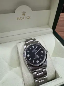 ROLEX EXPLORER 114270 SILVER OYSTER BRACELET WITH SILVER BEZEL & BOX AND PAPERS