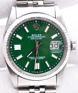 ROLEX DATEJUST 36MM GREEN DIAL WATCH 16014 STEEL / 18K GOLD JUBILEE