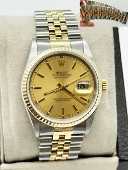 ROLEX 16233 DATEJUST 36MM CHAMPAGNE DIAL 18K YELLOW GOLD STAINLESS STEEL