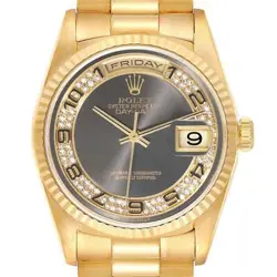 ROLEX PRESIDENT DAY DATE YELLOW GOLD MYRIAD DIAMOND DIAL MENS WATCH 18238