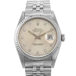 ROLEX DATEJUST 36 16234 SILVER DIAMOND DIAL STEEL JUBILEE AUTOMATIC MENS WATCH
