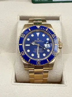 ROLEX SUBMARINER 116618LB GOLD OYSTER BRACELET WITH BLUE BEZEL