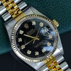 ROLEX MENS DATEJUST GOLD STEEL BLACK DIAMOND DIAL JUBILEE 36MM WATCH 1601