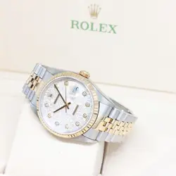 ROLEX 36MM 18K HALF YELLOW GOLD SILVER JUBILEE BIG DIAMONDS DATEJUST REF: 16233