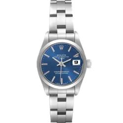 ROLEX DATE BLUE DIAL SMOOTH BEZEL STEEL LADIES WATCH 69160