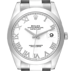 ROLEX DATEJUST 41 WHITE ROMAN DIAL STEEL MENS WATCH 126300 BOX CARD
