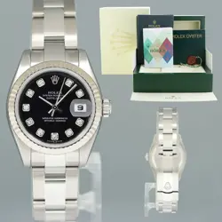 2005 MINT PAPERS LADIES ROLEX DATEJUST 179174 BLACK DIAMOND OYSTER WATCH BOX