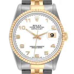 ROLEX DATEJUST STEEL YELLOW GOLD WHITE ARABIC DIAL MENS WATCH 16233