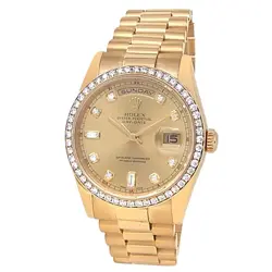 ROLEX DAY-DATE 18K YELLOW GOLD PRESIDENT DIAMONDS CHAMPAGNE MEN'S WATCH 118348