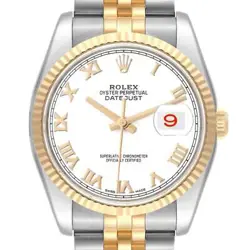 ROLEX DATEJUST STEEL YELLOW GOLD WHITE DIAL MENS WATCH 116233 BOX PAPERS