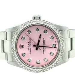 ROLEX OYSTER PERPETUAL 31MM 1CT DIAMONDS PINK DIAL STEEL AUTOMATIC WATCH
