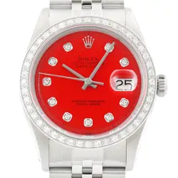 ROLEX MENS DATEJUST 18K WHITE GOLD & STEEL RED DIAMOND WATCH W/ JUBILEE BRACELET
