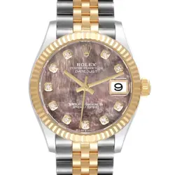ROLEX DATEJUST MIDSIZE STEEL YELLOW GOLD MOP DIAMOND DIAL LADIES WATCH 278273