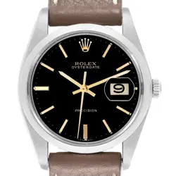 Rolex OysterDate Precision Black Dial Steel Vintage Mens Watch 6694
