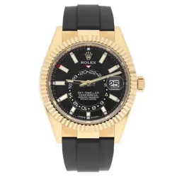 Rolex Sky-Dweller 18k Yellow Gold Oysterflex Watch 336238 Black Dial Box/Papers