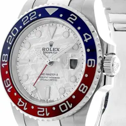 Rolex GMT-Master II Watch 40MM Meteorite Index Hour Markers Dial White Gold