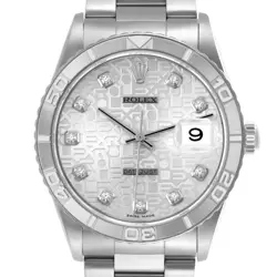 ROLEX DATEJUST TURNOGRAPH STEEL WHITE GOLD SILVER DIAMOND DIAL MENS WATCH 16264