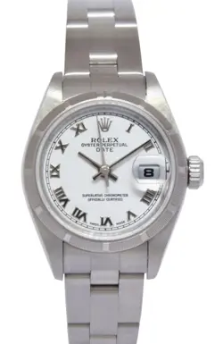ROLEX DATE STAINLESS STEEL WHITE ROMAN DIAL LADIES 26MM OYSTER WATCH Y 79190