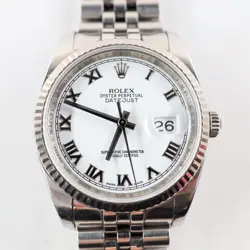 ROLEX DATEJUST 116234 WHITE ROMAN DIAL STAINLESS STEEL AND WHITE GOLD JUBILEE