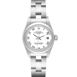 ROLEX DATE WHITE ROMAN DIAL SMOOTH BEZEL STEEL LADIES WATCH 79160