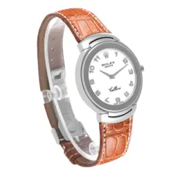 Rolex Cellini White Gold White Dial Brown Strap Mens Watch 6623