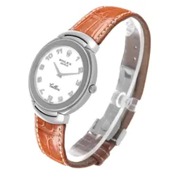 Rolex Cellini White Gold White Dial Brown Strap Mens Watch 6623
