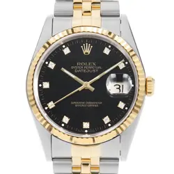 ROLEX DATEJUST 10P DIAMOND 16233G BLACK X NUMBER SECOND HAND MENS