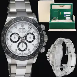 MINT PAPERS ROLEX DAYTONA 116500LN WHITE CERAMIC PANDA CHRONO 40MM STEEL WATCH