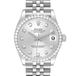 ROLEX DATEJUST MIDSIZE 31 STEEL WHITE GOLD DIAMOND LADIES WATCH 278384
