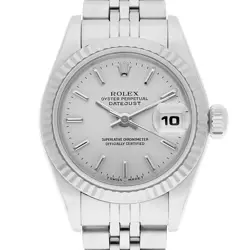 ROLEX LADIES DATEJUST 26MM SILVER DIAL FLUTED BEZEL JUBILEE WATCH 69174