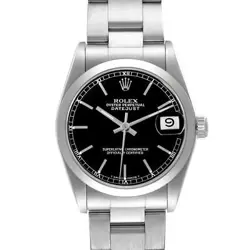 ROLEX MIDSIZE DATEJUST 31 BLACK DIAL LADIES STEEL WATCH 68240 BOX PAPERS