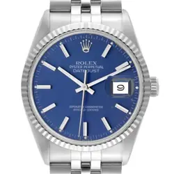 ROLEX DATEJUST VINTAGE STEEL WHITE GOLD BLUE DIAL MENS WATCH 16014