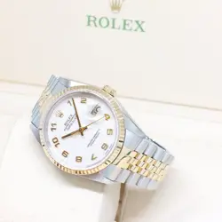 ROLEX 36MM 18K HALF YELLOW GOLD IVORY JUBILEE ARABIC DIAL DATEJUST REF: 16233