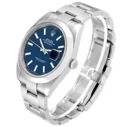 ROLEX DATEJUST 41 BLUE DIAL SMOOTH BEZEL STEEL MENS WATCH 126300