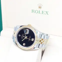 Rolex 36mm 18K Half Yellow Gold Onyx 6 & 9 Diamonds Datejust REF: 116233 (Z)