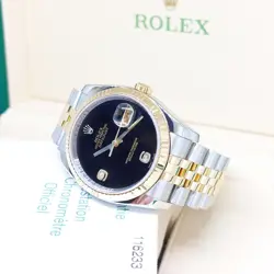 Rolex 36mm 18K Half Yellow Gold Onyx 6 & 9 Diamonds Datejust REF: 116233 (Z)