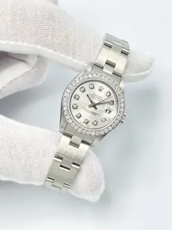 ROLEX DATEJUST LADIES 26MM 69190 SILVER DIAMOND DIAL DIAMOND BEZEL BOX PAPERS