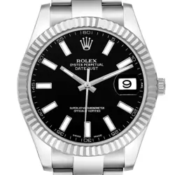 ROLEX DATEJUST II 41 WHITE GOLD STEEL BLACK DIAL WATCH 116334