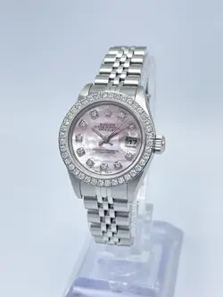 ROLEX DATEJUST LADIES 26MM 79240 PINK MOP DIAMOND DIAL DIAMOND BEZEL BOX PAPERS