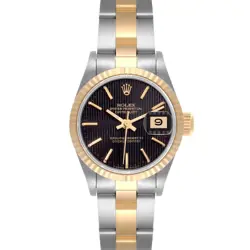 ROLEX DATEJUST STEEL YELLOW GOLD BLACK TAPESTRY DIAL LADIES WATCH 69173