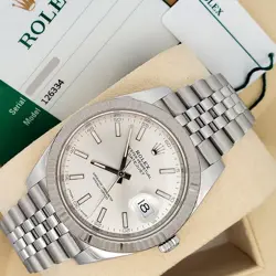 ROLEX DATEJUST 41 126334 SILVER INDEX WHITE GOLD FLUTED STEEL JUBILEE BOX PAPERS