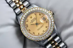 ROLEX DATEJUST 26 MM CHAMPAGNE DIAL TWO TONE WATCH DIAMOND BEZEL