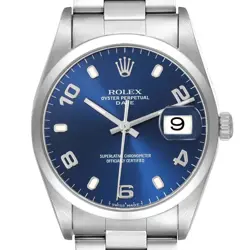 ROLEX DATE BLUE DIAL OYSTER BRACELET STEEL MENS WATCH 15200 BOX PAPERS