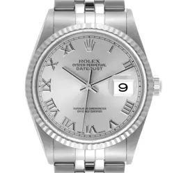 ROLEX DATEJUST 36 STEEL WHITE GOLD SILVER DIAL MENS WATCH 16234 BOX PAPERS