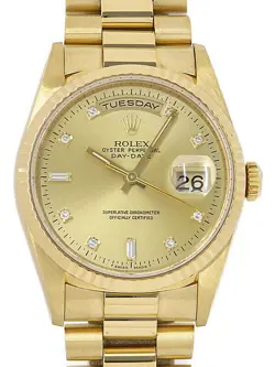 USED ROLEX DAY DATE 10P DIAMOND 18238A GOLD CASE: 36MM MEN'S WATCH #11610