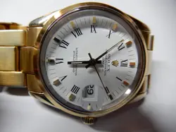 Men's Rolex Watch, gold, medium size, aftermarket gold band with some wear